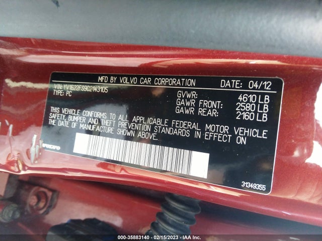 2012 VOLVO S60 T5 VIN: YV1622FS9C2143105