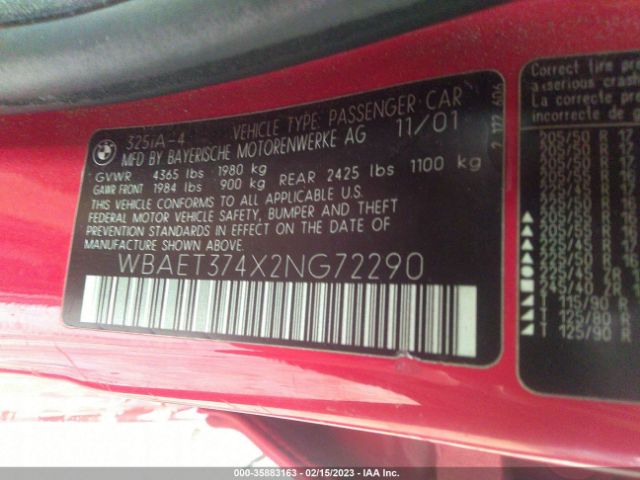 WBAET374X2NG72290 BMW 3 Series 325i
