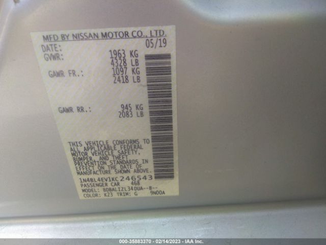 1N4BL4EV1KC246543 Nissan Altima 2.5 Sl