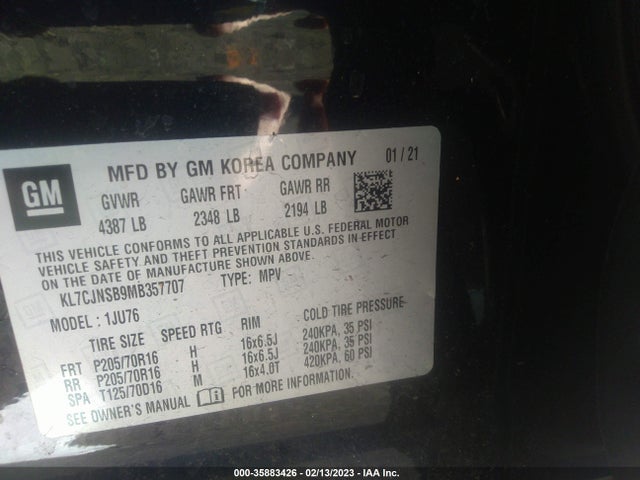 Chevrolet TRAX LS 2021 KL7CJNSB9MB357707 Image 9