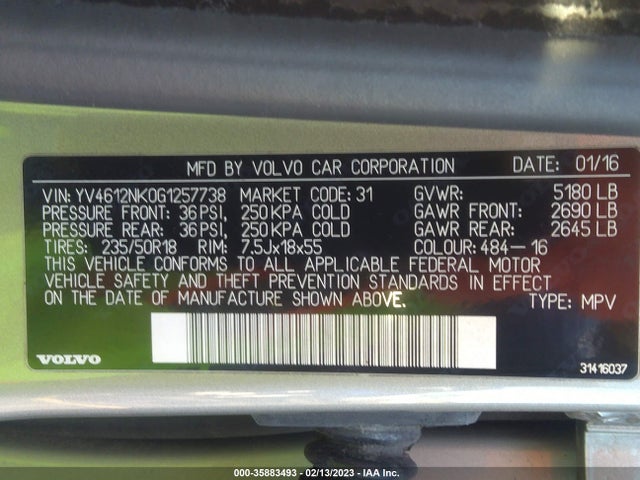 2016 Volvo XC70, VIN: YV4612NK0G1257738