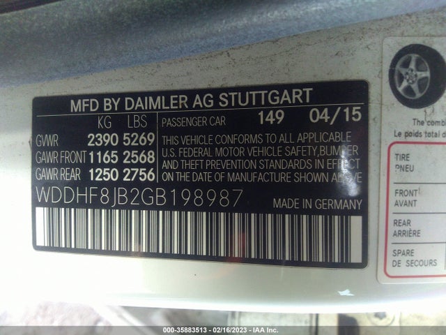 2016 Mercedes-Benz E-Class, VIN: WDDHF8JB2GB198987