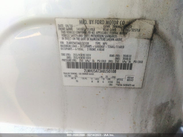 Lincoln Mkt W/ecoboost 2010 2LMHJ5AT3ABJ50108 Image 10