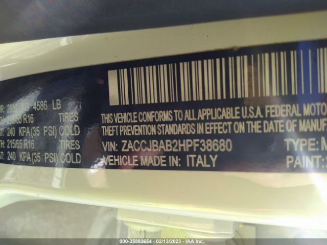 ZACCJBAB2HPF38680 Jeep Renegade Sport