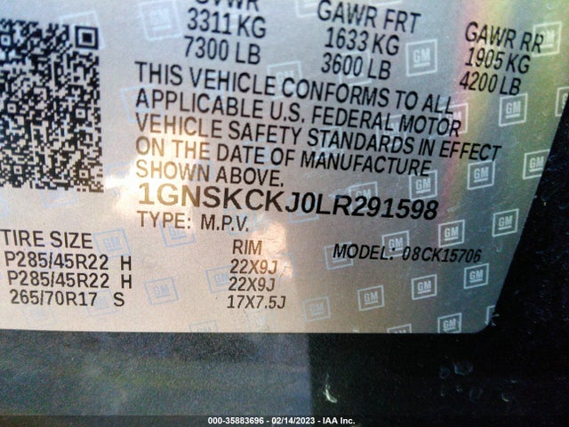 2020 Chevrolet Tahoe, VIN: 1GNSKCKJ0LR291598