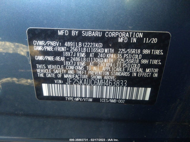 JF2SKAUC6MH463833 Subaru Forester Limited