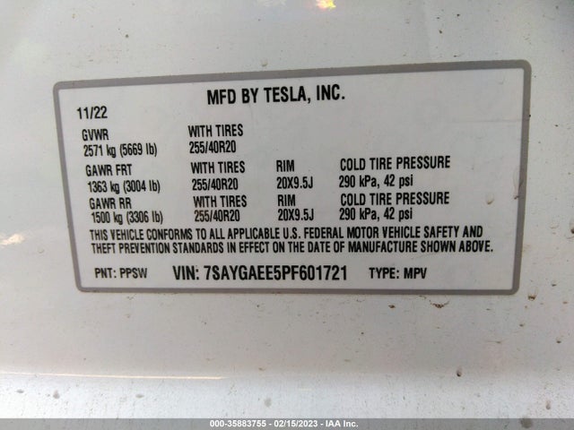 2023 Tesla Model Y, VIN: 7SAYGAEE5PF601721