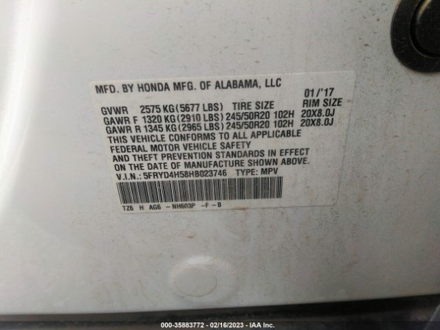 5FRYD4H58HB023746 Acura Mdx W/technology Pkg
