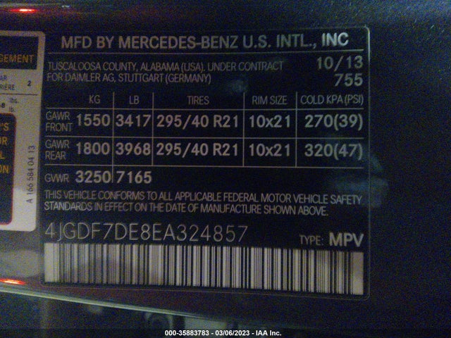 2014 Mercedes-Benz GL-Class, VIN: 4JGDF7DE8EA324857