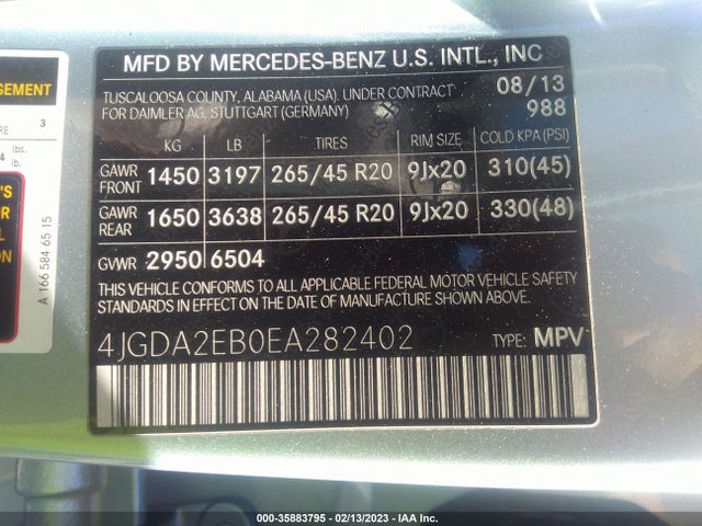 2014 Mercedes-Benz M-Class, VIN: 4JGDA2EB0EA282402
