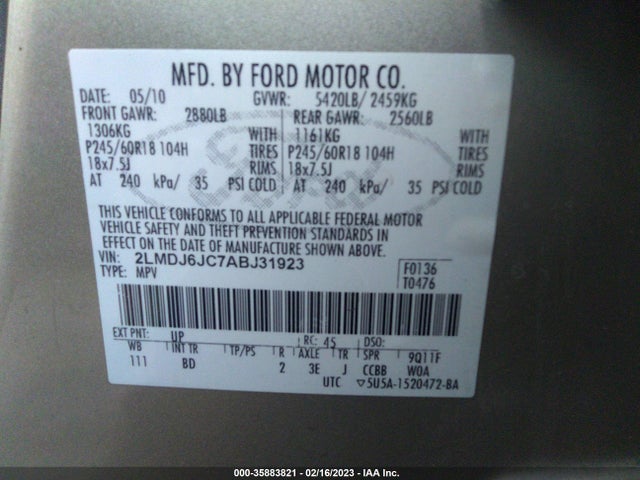 Lincoln MKX 2010 2LMDJ6JC7ABJ31923 Image 9