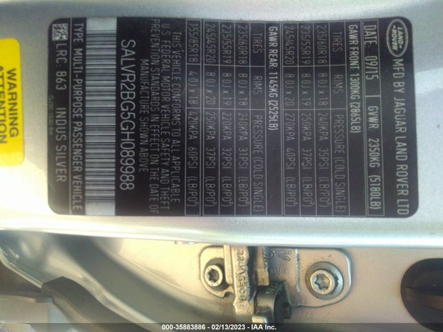 Land Rover Range Rover Evoque Hse 2016 SALVR2BG5GH089988 Image 9
