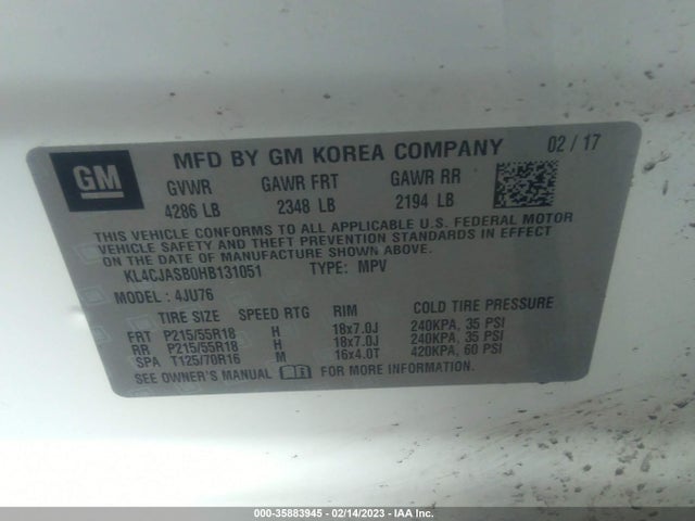 35883945 :رقم المزاد ، KL4CJASB0HB131051 vin ، 2017 Buick Encore Preferred مزاد بيع