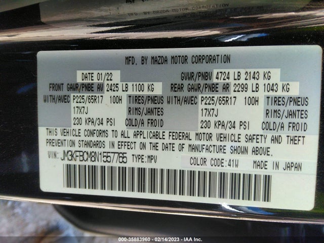 2022 Mazda CX-5, VIN: JM3KFBCM8N1557765