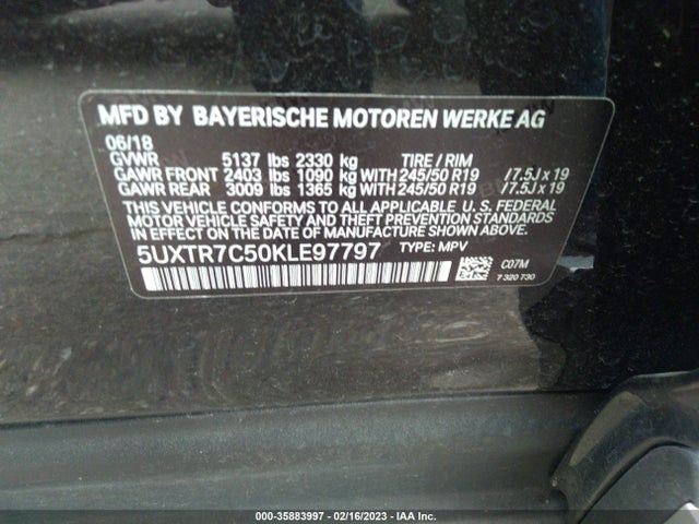2019 BMW X3 SDRIVE30I VIN: 5UXTR7C50KLE97797