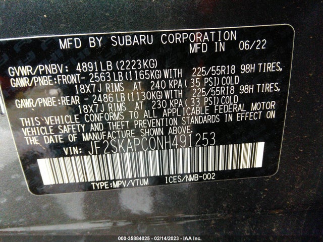 JF2SKAPC0NH491253 Subaru Forester Limited