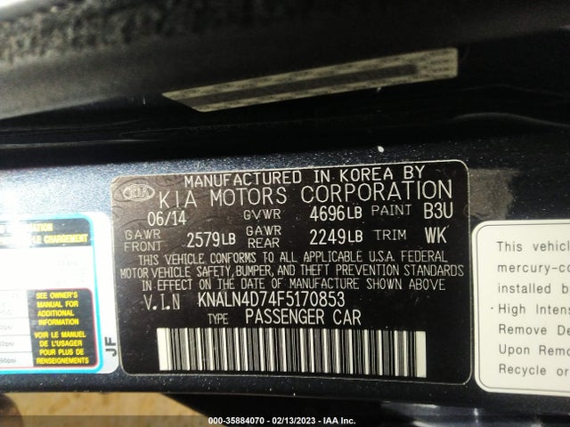2015 KIA CADENZA PREMIUM VIN: KNALN4D74F5170853