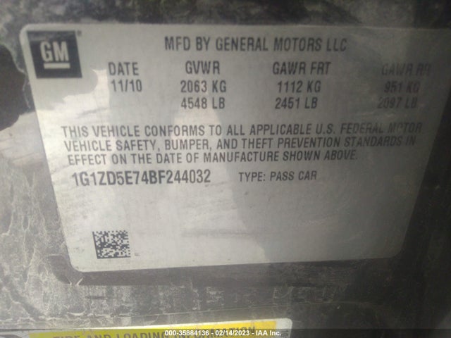 2011 CHEVROLET MALIBU LT W/2LT VIN: 1G1ZD5E74BF244032