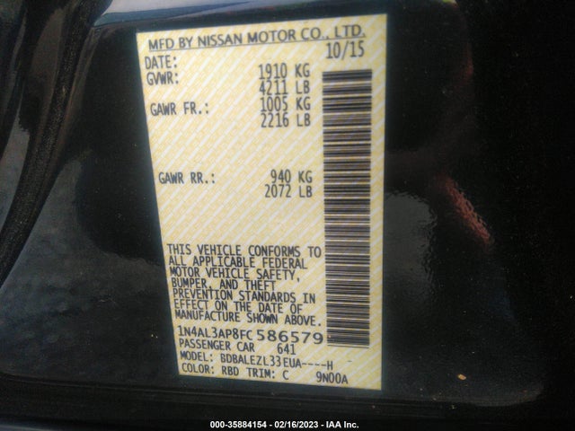 Nissan Altima 2.5 S 2015 1N4AL3AP8FC586579 Image 9