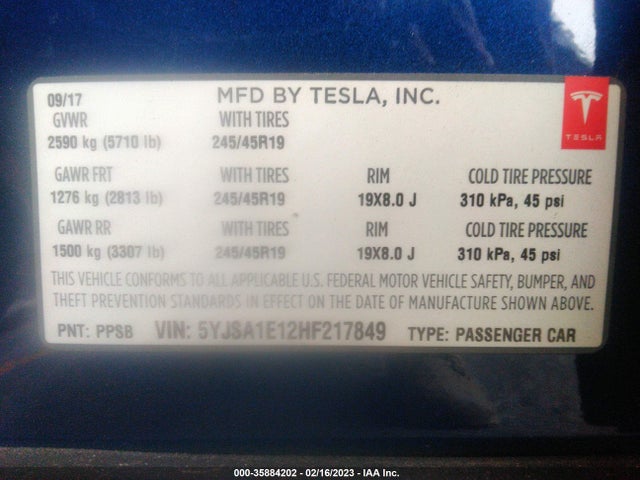 Tesla Model S 60/75 2017 5YJSA1E12HF217849 Image 9