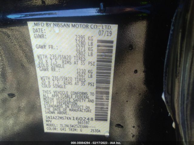 5N1AZ2MS7KN160248 Nissan Murano Platinum