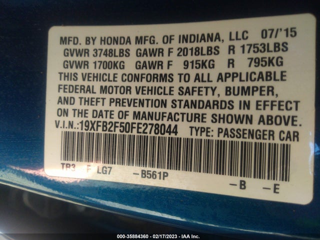 Honda Civic Sedan Lx 2015 19XFB2F50FE278044 Image 9