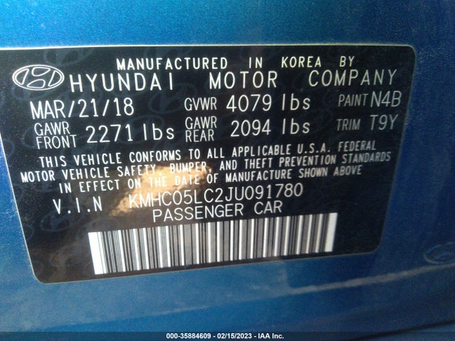 2018 Hyundai Ioniq, VIN: KMHC05LC2JU091780