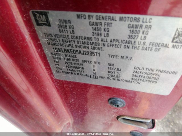 1GKLRKED5AJ228571 GMC ACADIA SL