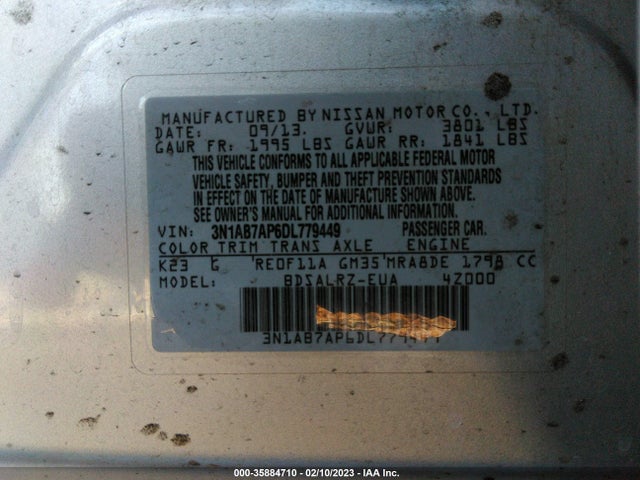 2013 NISSAN SENTRA SR VIN: 3N1AB7AP6DL779449