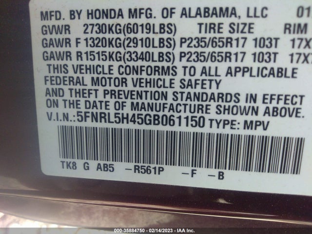 Honda Odyssey 2016 5FNRL5H45GB061150 Image 11