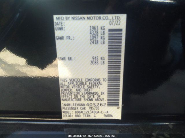 1N4BL4EVXNN405262 Nissan Altima 2.5 Sl