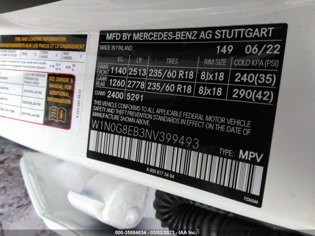2022 Mercedes-Benz GLC-Class, VIN: W1N0G8EB3NV399493