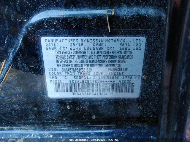 3N1AB7AP3JY321639 Nissan Sentra