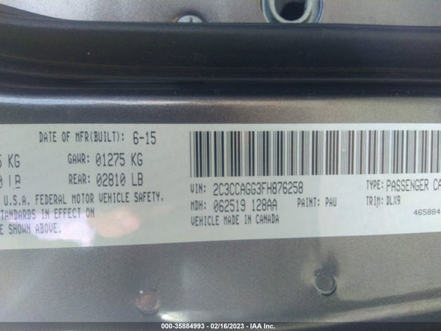 2015 CHRYSLER 300 300S VIN: 2C3CCAGG3FH876258