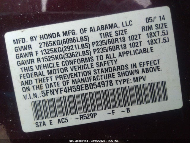 Honda Pilot Ex-l 2014 5FNYF4H59EB054978 Image 11