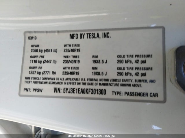 Tesla Model 3 Range 2019 5YJ3E1EA0KF301300 Image 11