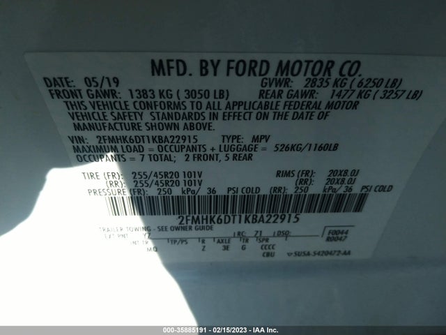 2019 Ford Flex, VIN: 2FMHK6DT1KBA22915