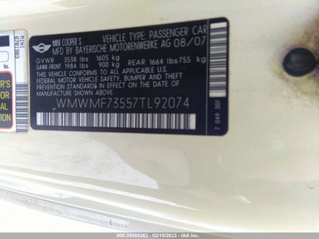 WMWMF73557TL92074 Mini Cooper Hardtop S
