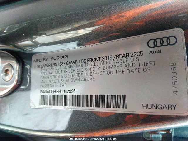 WAUAUGFF8H1042996 Audi A3 Sedan Premium