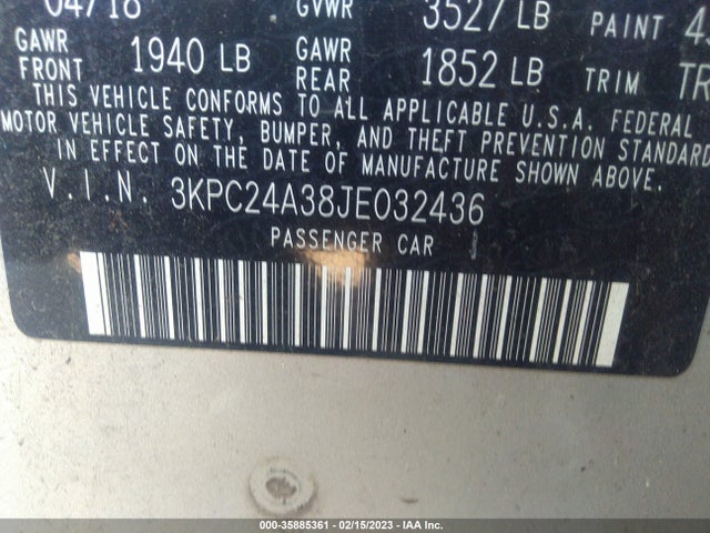 2018 Hyundai Accent, VIN: 3KPC24A38JE032436
