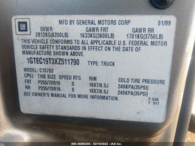 1GTEC19T3XZ511790 GMC New Sierra 1500 Sle