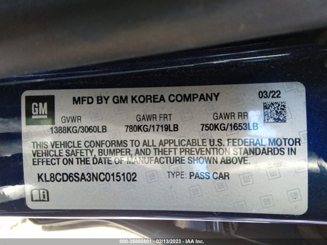 2022 Chevrolet Spark, VIN: KL8CD6SA3NC015102