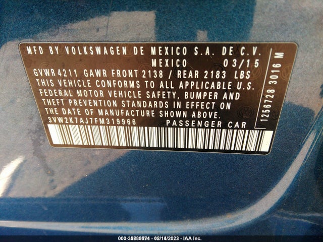 3VW2K7AJ7FM319966 Volkswagen Jetta Sedan 2.0l S W/technology