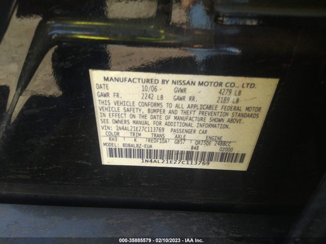 Nissan Altima 2.5 S 2007 1N4AL21E27C113769 Image 10