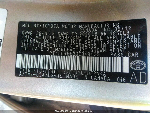 2013 TOYOTA COROLLA L/LE/S VIN: 2T1BU4EE2DC949425