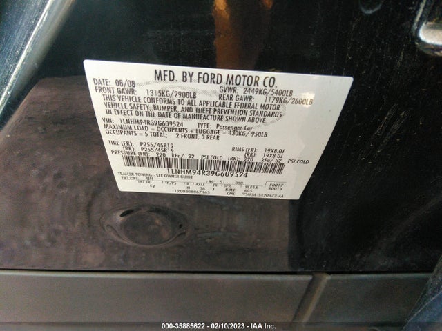 2009 LINCOLN MKS VIN: 1LNHM94R39G609524