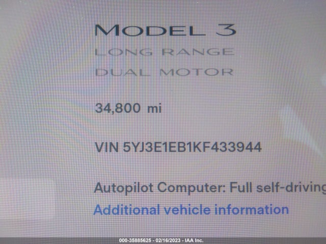 Tesla Model 3 Long Range/performance 2019 5YJ3E1EB1KF433944 Image 8