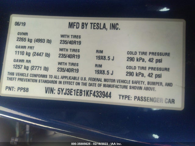 Tesla Model 3 Long Range/performance 2019 5YJ3E1EB1KF433944 Image 10