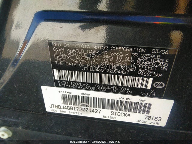JTHBJ46G172004427 Lexus ES 350