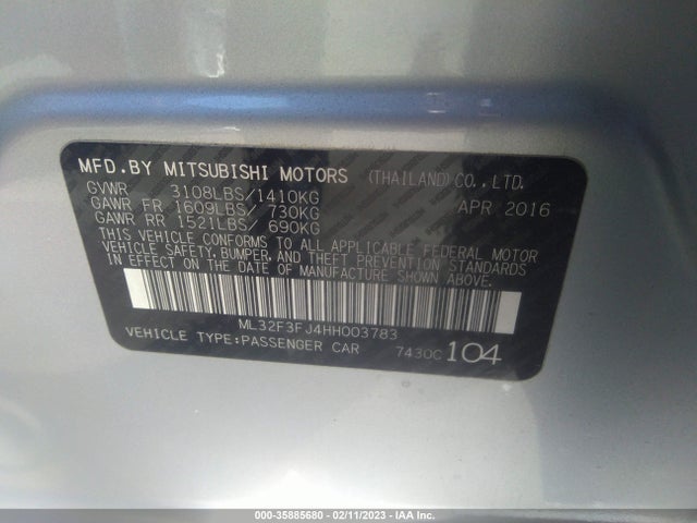 ML32F3FJ4HH003783 Mitsubishi Mirage G4 Es